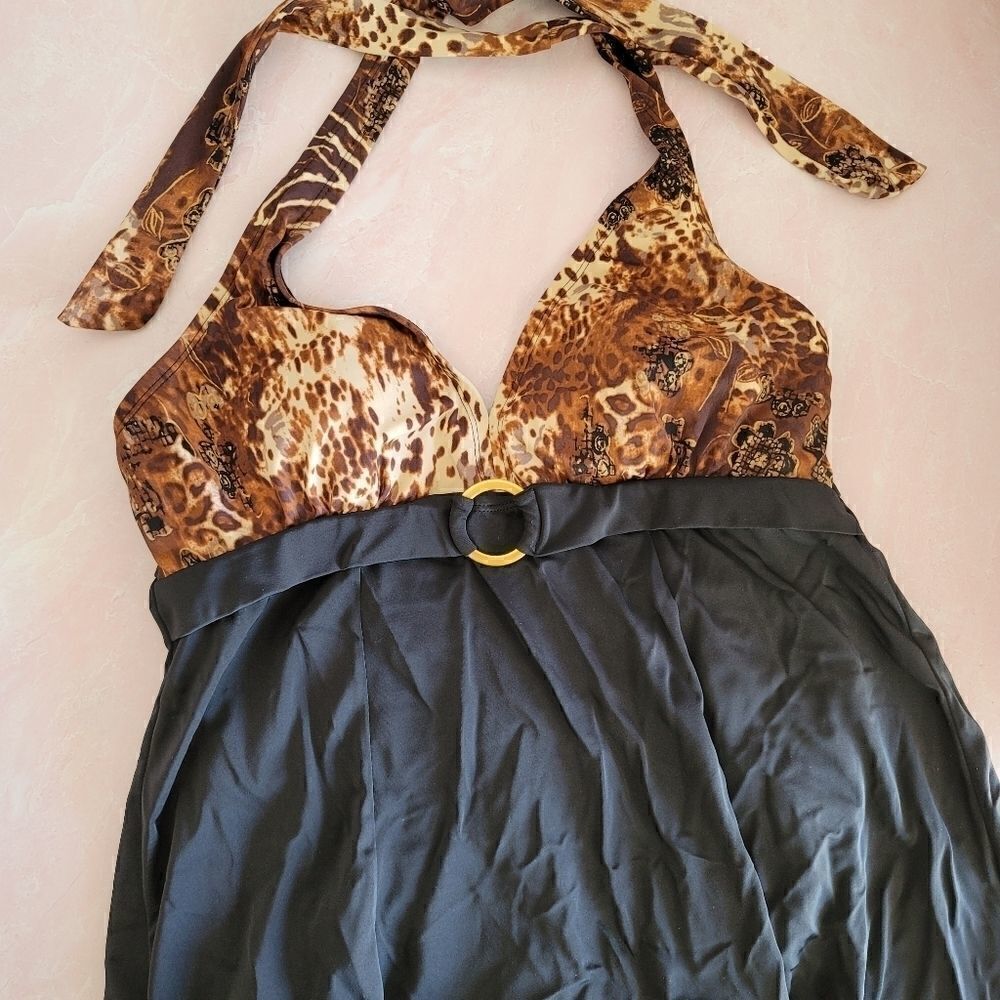Jaclyn Smith 6 Cheetah swimsuit one piece dress animal print padded halter top